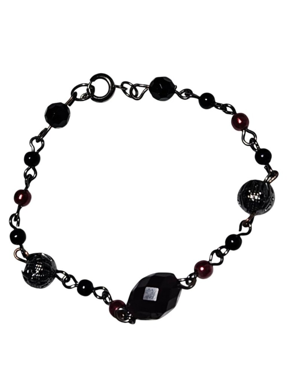 Gothic Beaded Bracelet Black Red Faceted Beads Romantic Witchy Victorian Jewelry